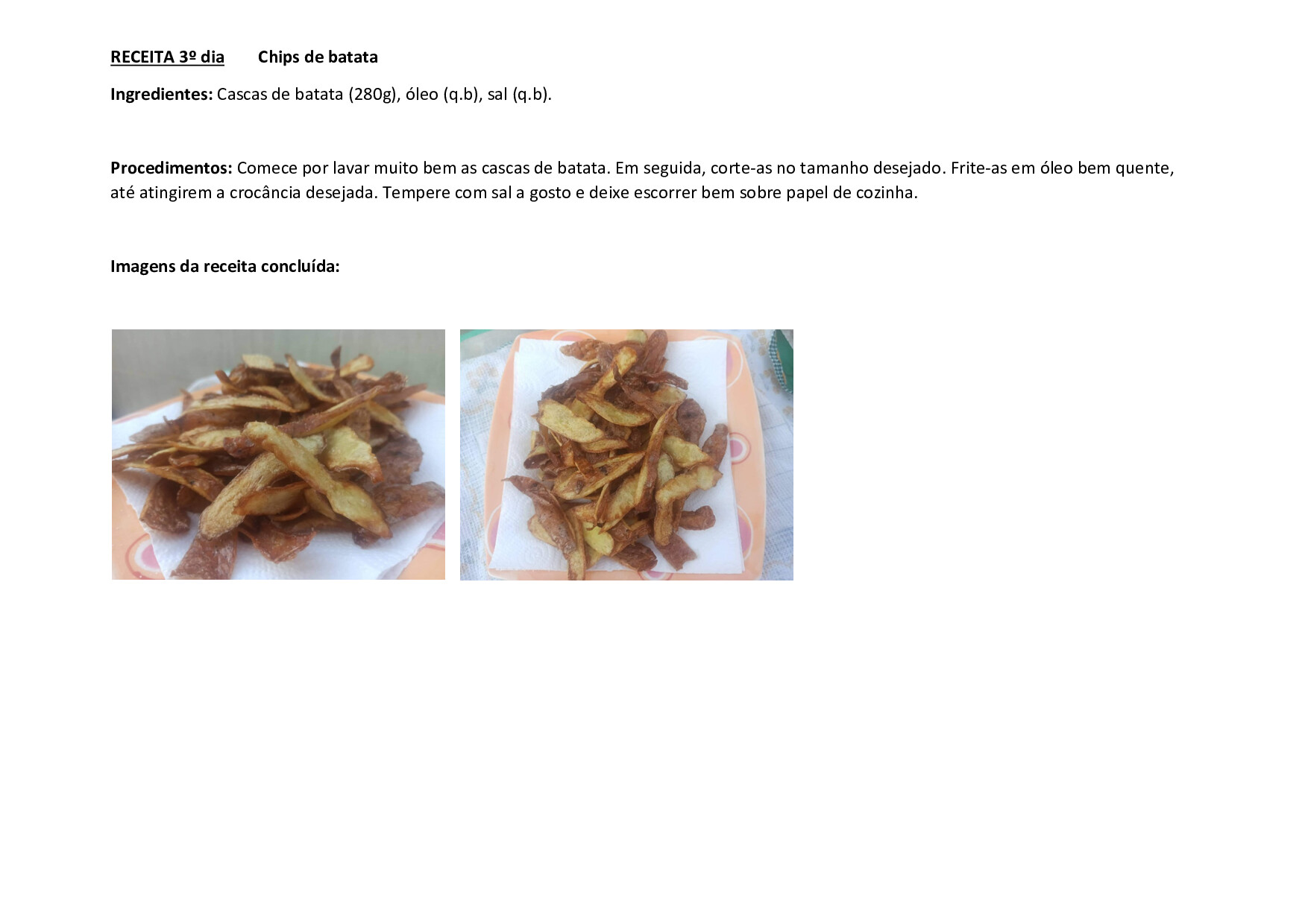 Receita Chips de Batata e Fotografia