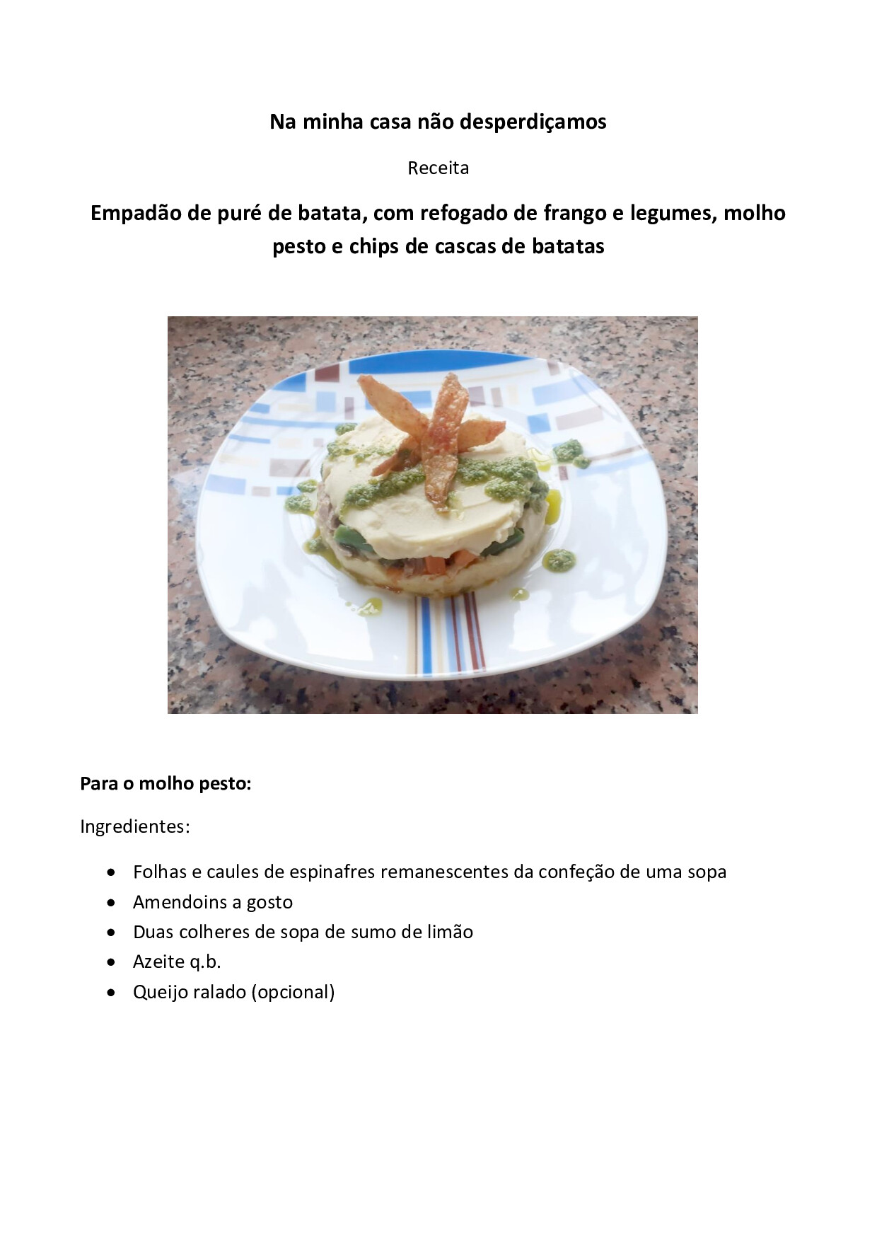 Receita e foto do prato criado pelo aluno