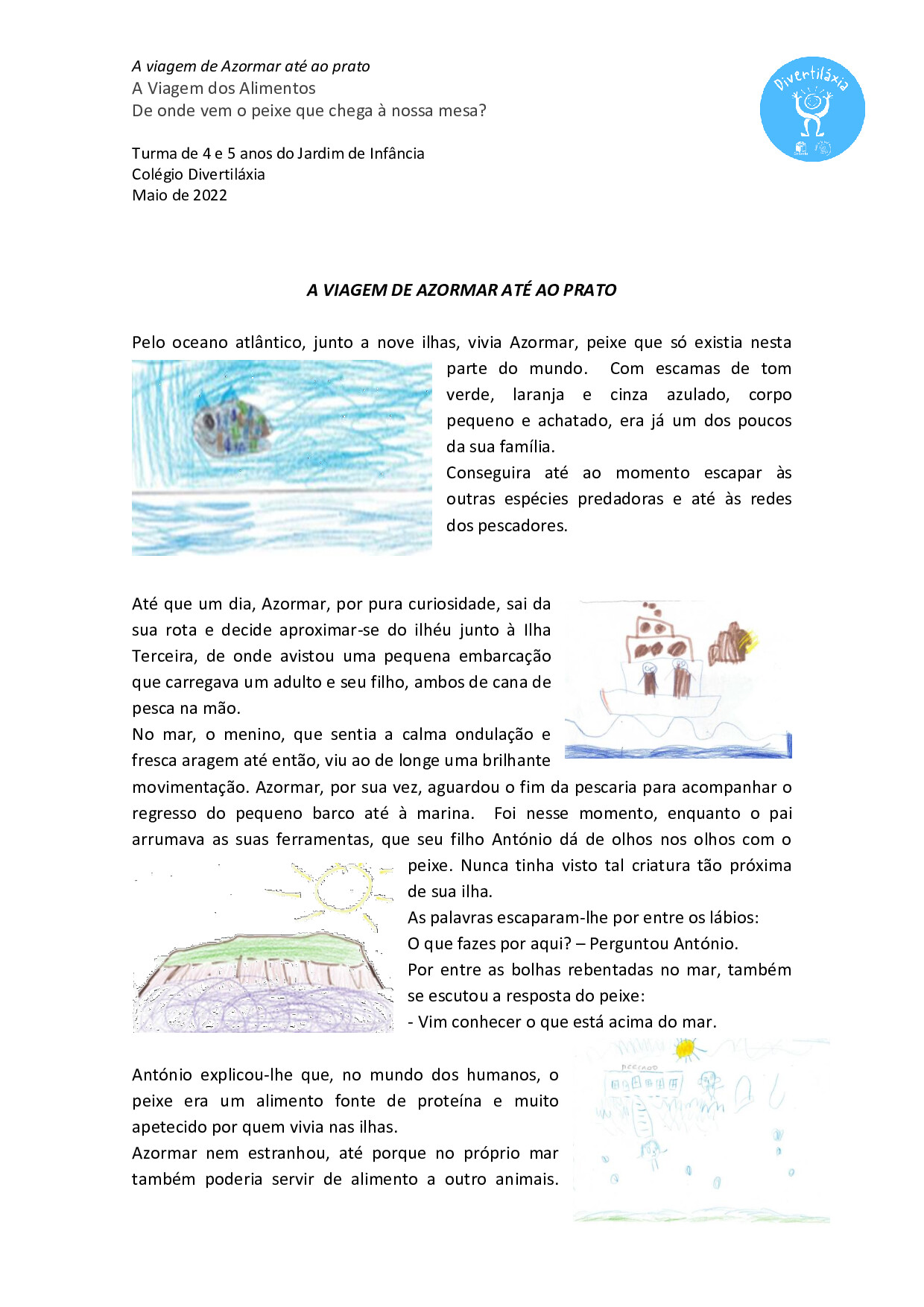 História em pdf com inscrição de desenhos elaborados pelas crianças da turma.