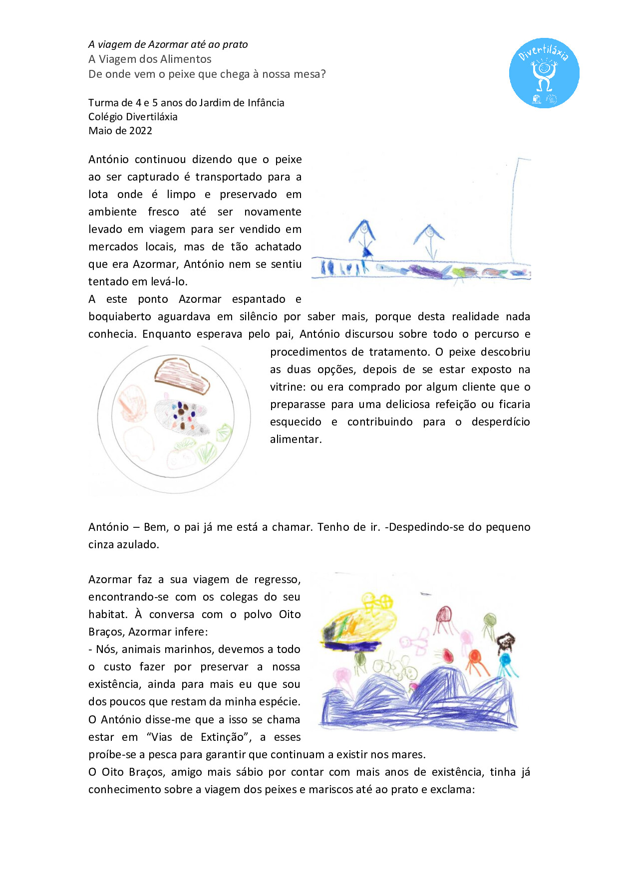 História em pdf com inscrição de desenhos elaborados pelas crianças da turma.