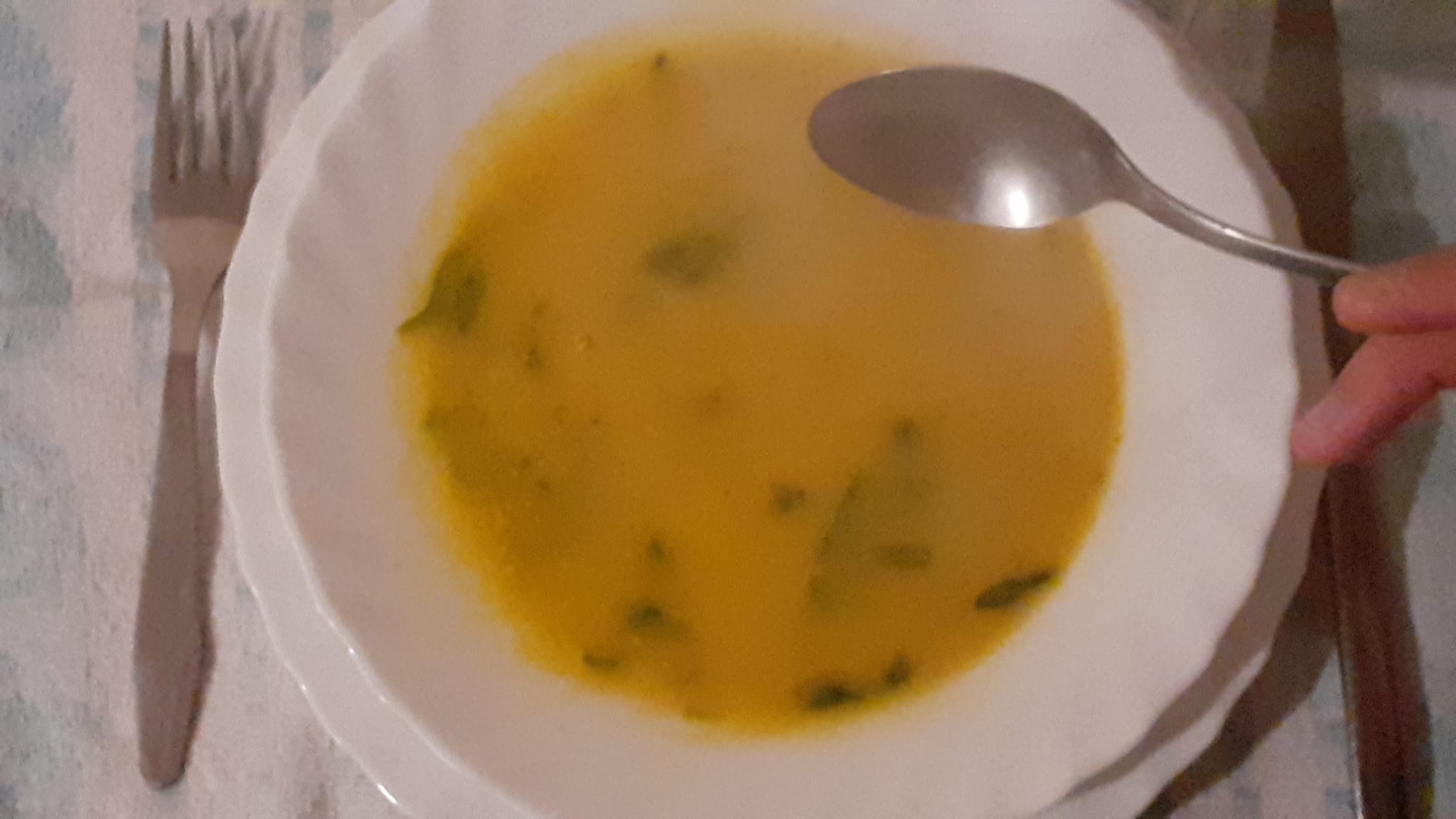Entrada: Sopa de espinafres e grão de bico
